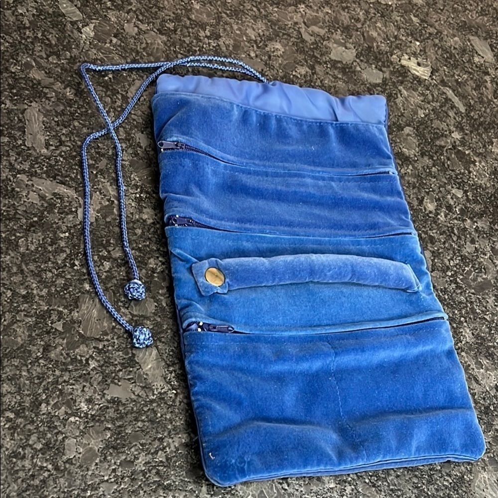 Blue Velvet Roll Travel Multi Component Jewelry Pouch